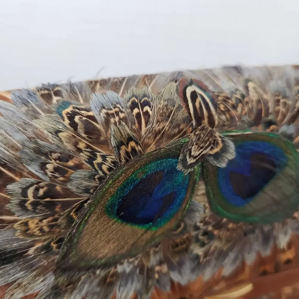 Vintage Peacock Feather Handbag 1950s 60s Real Feather Purse Gold Clasp